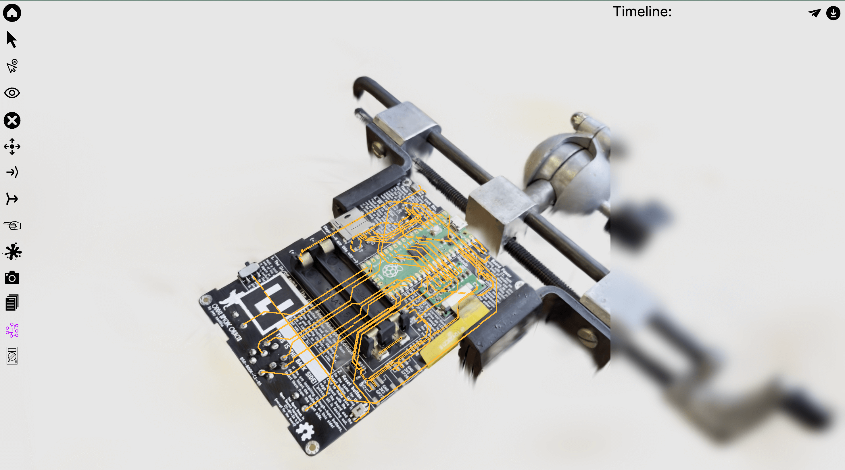 Figure 4: A SplatOverflow Scene of the OpenBook e-reader rendering PCB traces overlaid onto the board